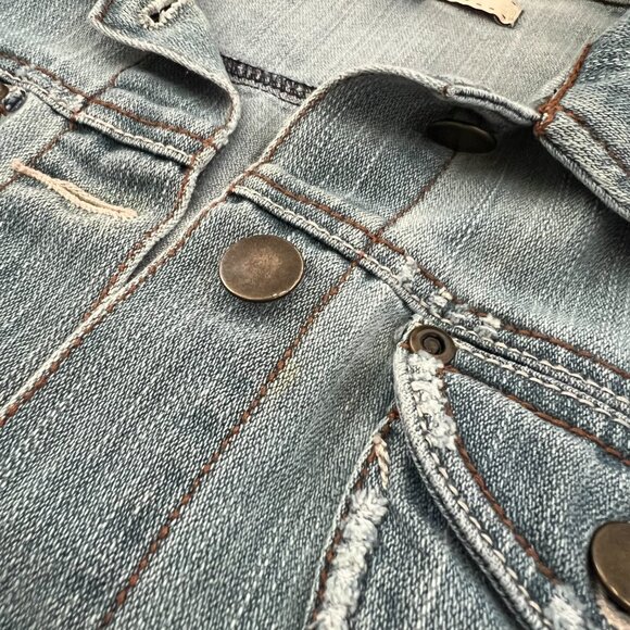 Forever 21 Distressed Blue Denim Jean Jacket S - Picture 9 of 10